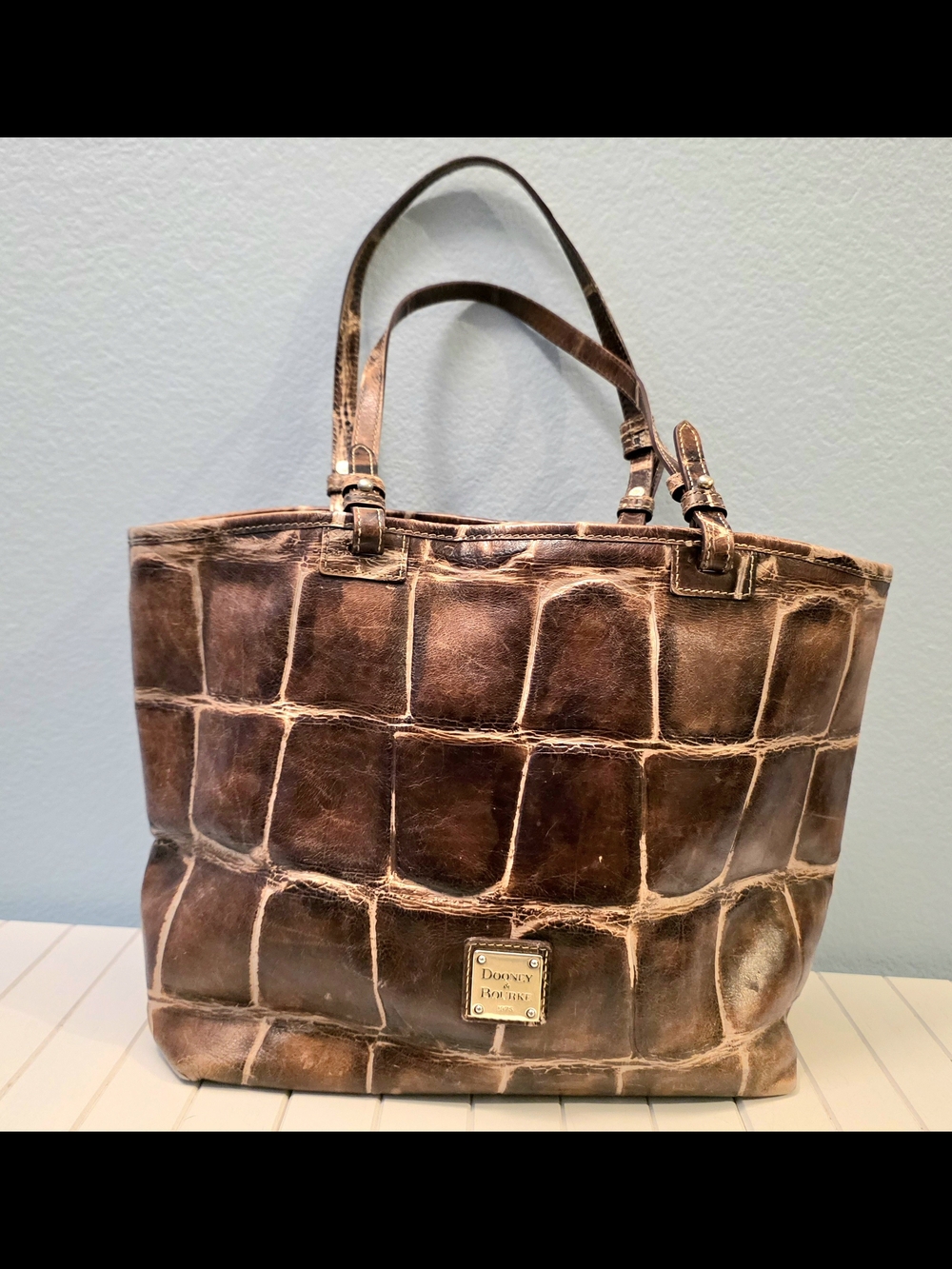 Dooney & Bourke Distressed Brown Croc-Effect Leather Tote